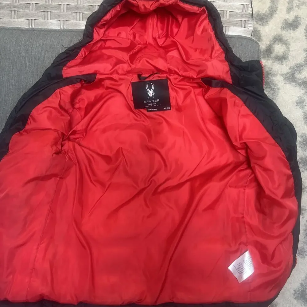 Spyder Puffer zip Jacket Boys xs 5/6 Black Red Kids Children's Ski winter Coat
